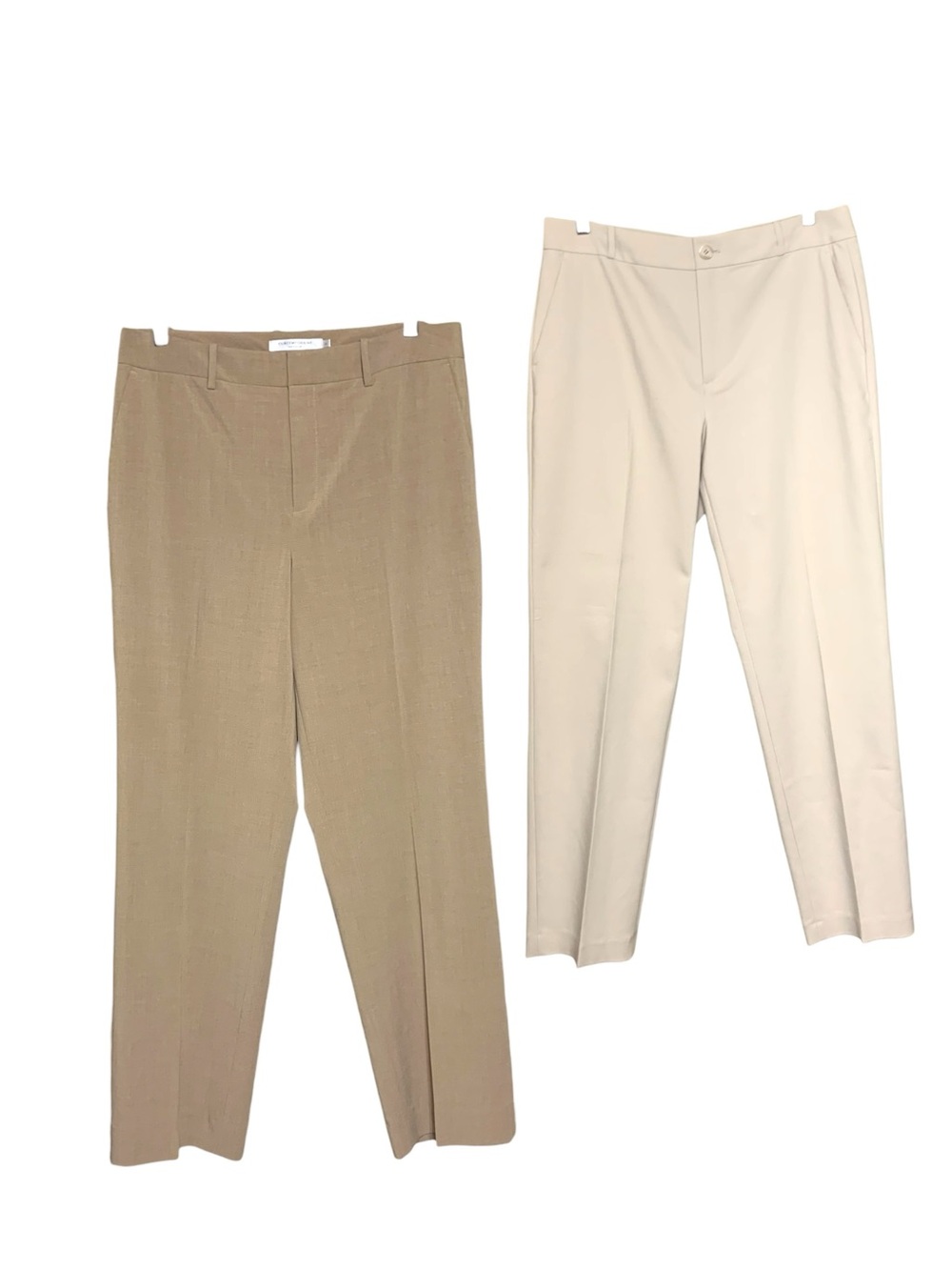 Simons Straight-Leg Dress Pants Set 2 Tan Cream Sz 14 Org Cotton Minimalist